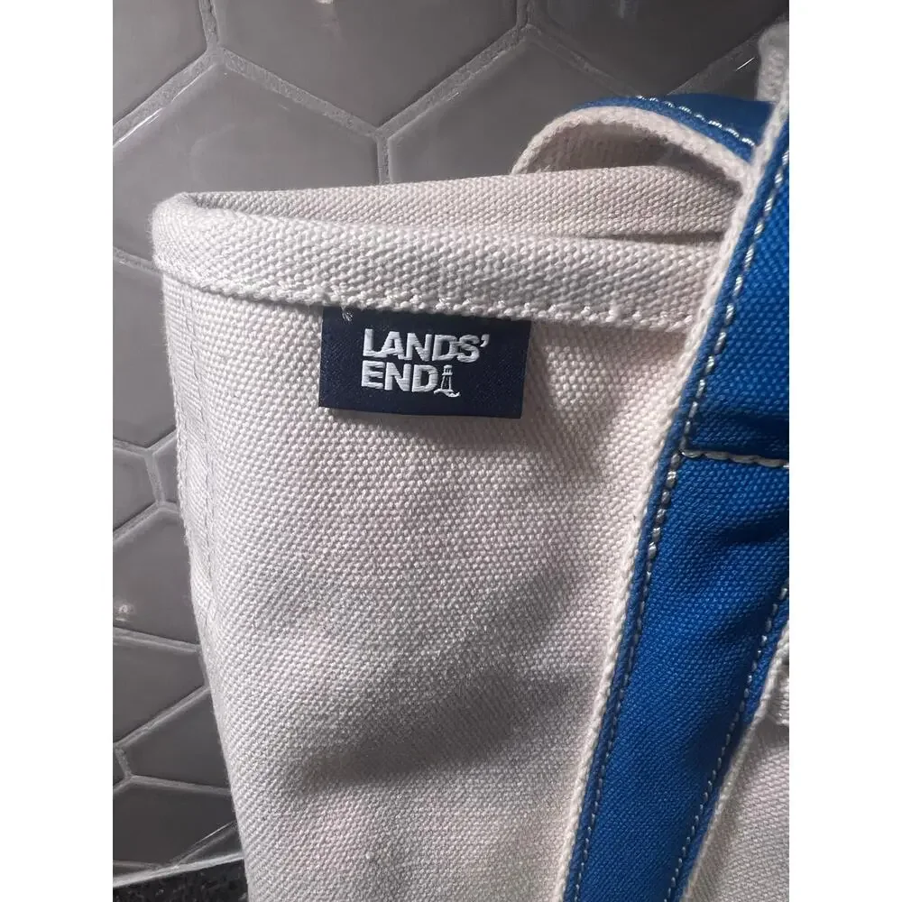 Land’s End Canvas Classic Bag Tote Cream Blue Beach School Diaper Grocery Travel